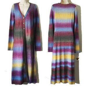 Isalis 52" Long A-Line Maxi Cardigan L Multicolor Striped